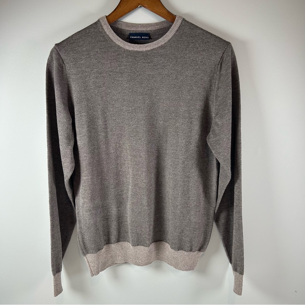 EMANUEL BERG Crewneck 100% Merino Wool Brown & Taupe Sweater Men's Size Medium